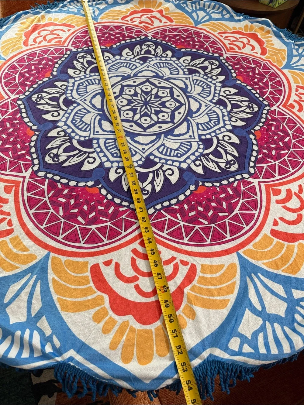 Round Bohemian Mandala Tablecloth - Blue, Purple, Pink, Yellow 54 inches